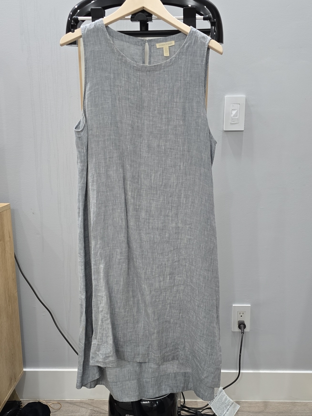 Eileen Fisher High/Low Blue Chambray Sleeveless Linen Blend Shift Dress